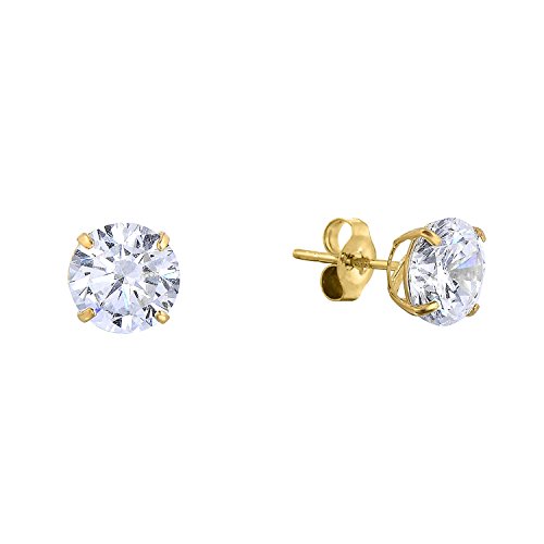 Product Cover 14k Yellow Gold Solitaire Round Cubic Zirconia CZ Stud Earrings with Gold butterfly Pushbacks (5mm)