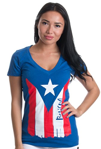 Product Cover Boricua | Cute PR Puerto Rican Pride, Nuyorican Flag Ladies' Rico V-Neck T-Shirt-(Vneck,M) Royal Blue