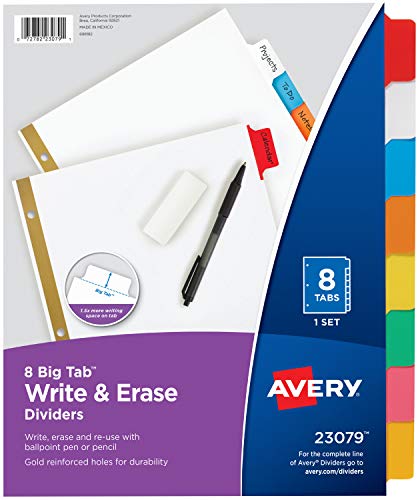 Product Cover Avery 8-Tab Binder Dividers, Write & Erase Multicolor Big Tabs, 6 Sets, School Binder Organizers (23079) - 73079