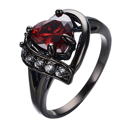 Product Cover Bamos Women's Red Lab Stone Heart-Shaped Best Friend Black Gold Plated 7MM7MM Promise Womens Rings Size 6-10