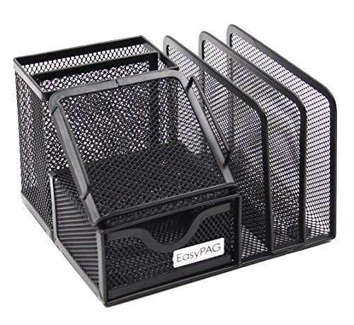 Product Cover EasyPAG Mesh Office Supplies Desk Organizer Caddy with Drawer,6.5 x 5.5 x 4.25 inch,Black