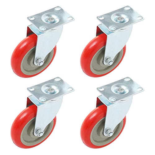 Product Cover Online Best Service 4 pcs. Caster Wheels Swivel Plate On Red Polyurethane Wheels (5 inch - no Brake)