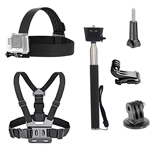 Product Cover VVHOOY 3 in 1 Universal Waterproof Action Camera Accessories Bundle Kit - Head Strap Mount/Chest Harness/Selfie stick Compatible with Gopro Hero 7 6 5/AKASO EK7000/APEMAN/ODRVM/Crosstour Action Camera