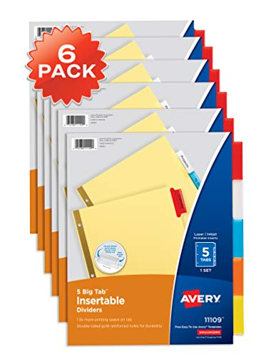 Product Cover Avery 5-Tab Binder Dividers, Insertable Multicolor Big Tabs, 6 Sets (11109)