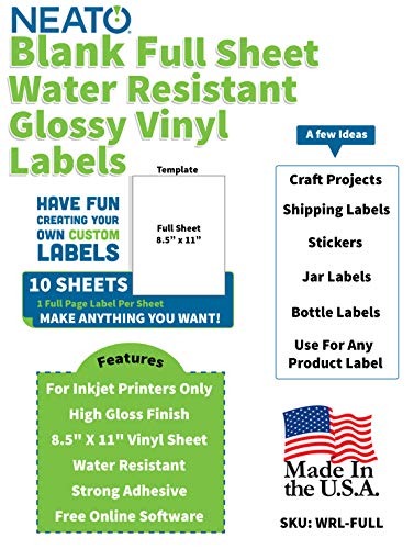 Product Cover Neato Printable Glossy Vinyl Sticker Paper - 10-Piece 8.5