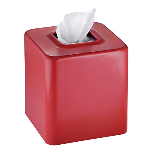 Product Cover mDesign Modern Square Metal Paper Facial Tissue Box Cover Holder for Bathroom Vanity Countertops, Bedroom Dressers, Night Stands, Desks and Tables - Red