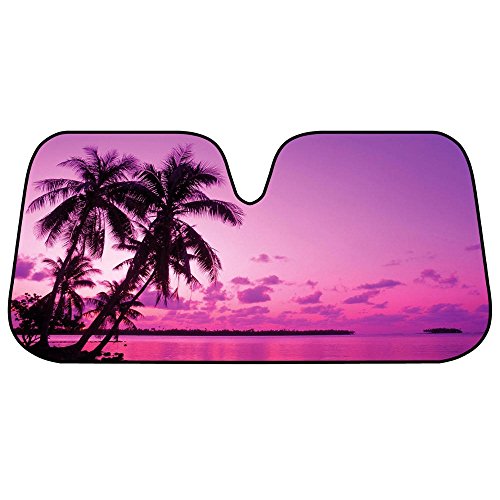 Product Cover BDK AS- AS-705_AM Purple & Pink Tropical Island Sunset Auto Windshield Sun Shade (for Car SUV Truck - Bubble Foil Folding Accordion)