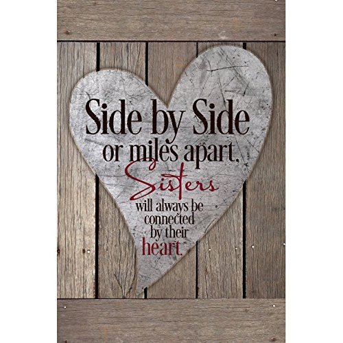 Product Cover Sisters Wood Plaque with Inspiring Quotes 6x9 - Classy Vertical Frame Wall & Tabletop Decoration | Easel & Hanging Hook | Side by Side or Miles Apart, Sisters Will Always be Connected by Their Heart