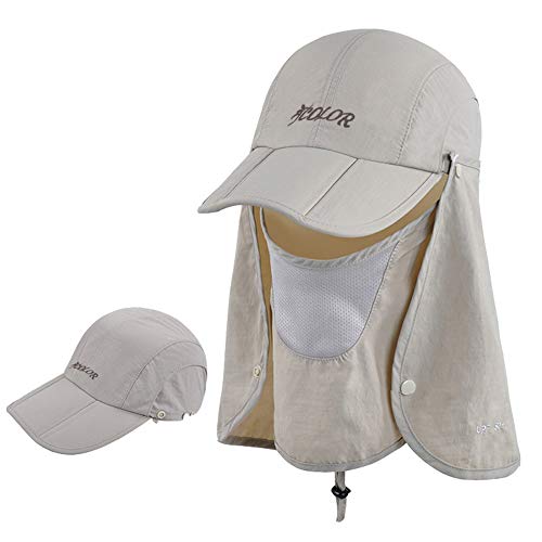 Product Cover ICOLOR 360° Protection Folding Sun Hat, Flap Hats Man Women UPF 50+ Cycling Sun Cap, Removable Neck & Face Flap Cover Caps for Baseball, Hiking, Fishing Outdoor Camping Activities (Khaki)