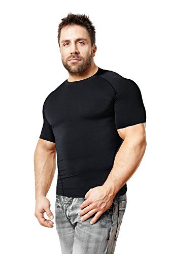 Product Cover Copper Compression Short Sleeve Men's Recovery T Shirt. Highest Copper Content Guaranteed. Support Sore & Stiff Muscles & Joints. Best Compression Fit T-Shirt Running, Basketball, Sports Wear (Large)