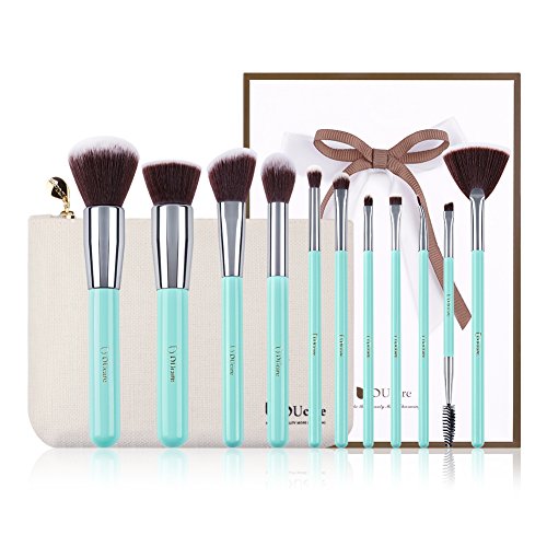 Product Cover DUcare Makeup Brush Set 11Pcs Professional with Travel Bag Synthetic Face Eye Shadow Eyeliner Foundation Blush Lip Powder Liquid Cream Blending Brow Gift Make Up Brushes Set(Green with case)