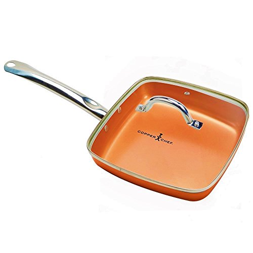 Product Cover Copper Chef 9.5 Inch Square Frying Pan With Lid - Skillet with Ceramic Non Stick Coating. Perfect Cookware For Saute And Grill