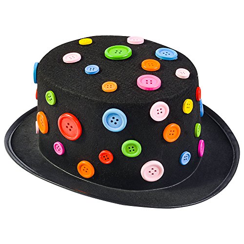 Product Cover Funny Party Hats Clown Hat - Black Top Hat - Colorful Button Hat - Costume Hats - Novelty Hats - Clown Accessories