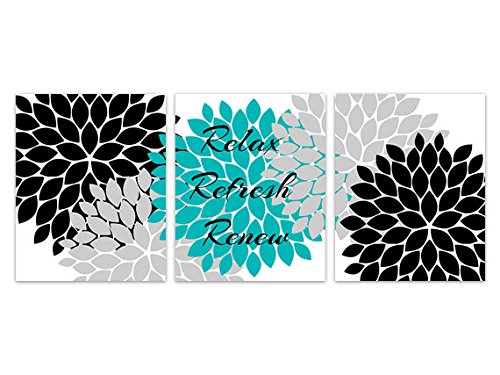 Product Cover Wall Art Boutique Relax Refresh Renew, Teal Black and Grey Bathroom Prints - BATH125 (5 inches x 7 inches Paper Prints)