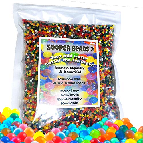 Product Cover Sooper Beads Water Beads Rainbow Mix, 8 oz (20,000 beads) for Soothing Spa Refill, Sensory Toys and Décor
