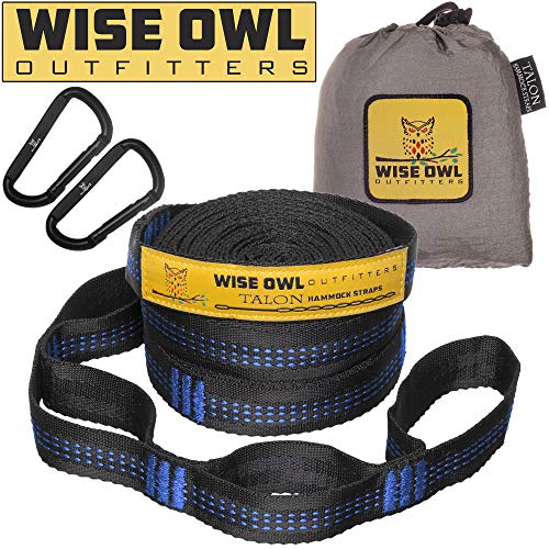 Product Cover Wise Owl Outfitters Hammock Straps Combined 20 Ft Long, 38 Loops with 2 D Carabiners - Easily Adjustable Tree Friendly Must Have Accessories & Gear for Hanging Camping Hammocks Like Eno Blue Stitch