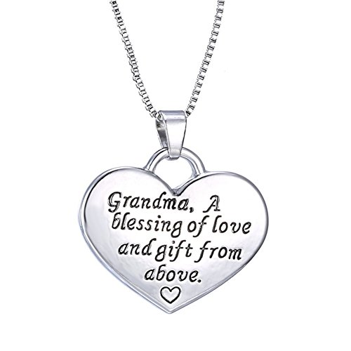 Product Cover MXXGMYJ MagicW Gift for Grandma Heart Pendant Necklace Grandma A Blessing of Love and Gift from Above Charm Necklace from Granddaughter Grandson