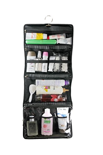 Product Cover Yofi Nurture yourself Hanging Toiletry Bag Organizer for Cosmetics, Makeup, Jewelry, Toiletries, Shaving Tools in Black Expandable, Polyester Case with Zippers and Sections for Home or Traveling