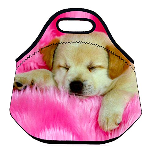 Product Cover (Sleeping Puppy) 3.5MM Thick Neoprene Lunch Bag/Lunch Tote, Insulated | Stretchy | Reusable | Washable | Rugged Zipper | Great For Lunchboxes & Snacks By Selric