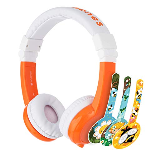Product Cover ONANOFF BuddyPhones Explore Foldable, Volume-Limiting Kids Headphones with Travel Bag, Built-in Audio Sharing Cable with Mic, Compatible with Fire, iPad, iPhone, and Android Devices, Orange