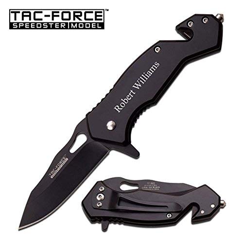 Product Cover ForeverGiftsusa Free Engraving - Quality Stainless Steel Black Pocket Knife