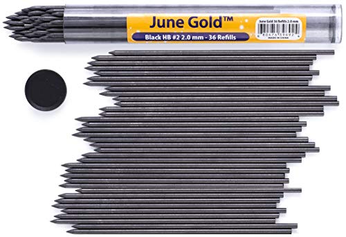 Product Cover June Gold 36 Pieces, 2.0 mm HB #2 Lead Refills, Extra Bold Thickness, Break Resistant Lead/Graphite
