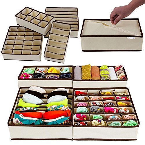 Product Cover House of Quirk Foldable Fabric Drawer Dividers (30 cm x 35 cm x 10.01 cm, Set of 4, Beige)