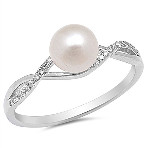 Product Cover Clear CZ Simulated Pearl Infinity Knot Ring New .925 Sterling Silver Sizes 5-10