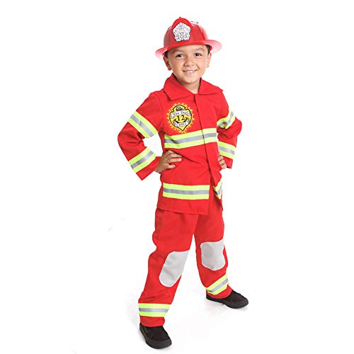 Product Cover MONIKA FASHION WORLD Firefighter Costume Kids Light up with Hat Fire Man Chief S M 4-5 6-8 (S 4-6) Red