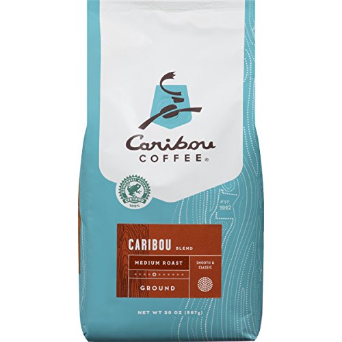 Product Cover Caribou Coffee Caribou Blend, Medium Roast Ground Coffee, 20 Ounce Bag, Rainforest Alliance Certified