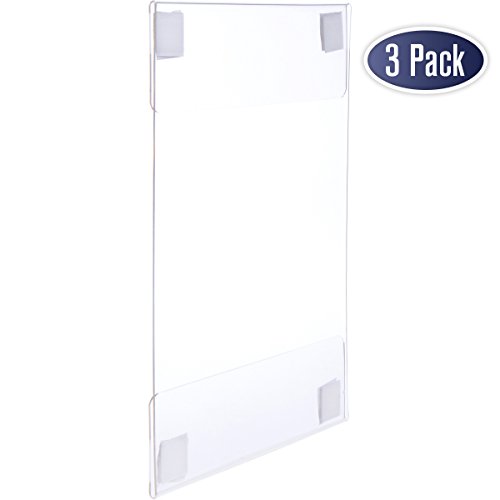 Product Cover Acrylic Sign Holder with Hook and Loop Adhesive, 8.5 x 11 inches - Portrait or 11 x 8.5 inches - Landscape, Clear Wall Mount Frame, Perfect for Home, Office, Store, Restaurant (3 Pack)