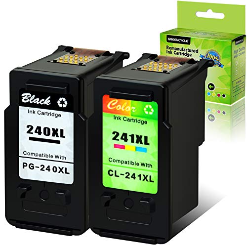 Product Cover GREENCYCLE Remanufactured PG-240XL 240 XL CL-241XL 241 XL Ink Cartridge Compatible for Canon PIXMA MG3620 MG4220 MG3220 MG2220 MX392 MX432 MG3522 Printer (Black, 1 Pack ; Tri-Color, 1 Pack)