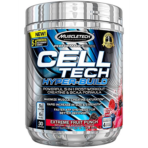 Product Cover MuscleTech Cell Tech Hyperbuild Post Workout Recovery Drink Powder with Creatine and BCAA Aminos, Fruit Punch, 30 Servings (482g)