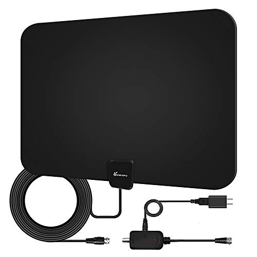 Product Cover Indoor HD TV Antenna, 2019 Upgraded Digital Amplified 60-90 Mile Range HDTV Antenna 4K HD VHF UHF Freeview Television Local Channels Detachable Signal Amplifier and 16.5ft Longer Coax Cable