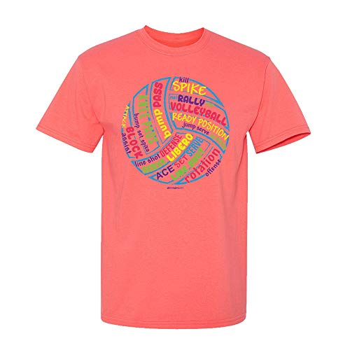 Product Cover Imgae Sport - Volleyball - Ball Words Hot Coral T-Shirt Adult Extra Large