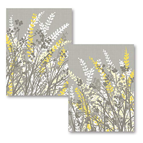 Product Cover 2 Grey, White and Yellow Floral Meadow Print Set; 2-11x14 Unframed Paper Posters
