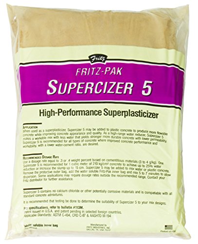 Product Cover Fritz-Pak Concrete Superplasticizer Additive, 1.2lbs. Cement Water Reducer Improves Workability And Strength. Plasticizer Gives 6 in Slump Increase. Great for DIY Countertops, Slabs, Patios And Floors