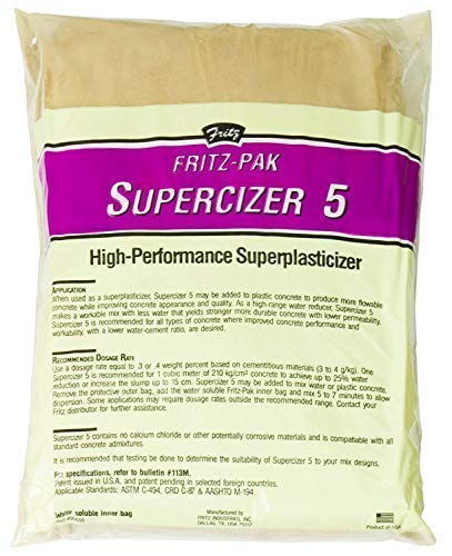 Product Cover Fritz-Pak Concrete Superplasticizer Additive, 7.2lbs. Cement Water Reducer Improves Workability and Strength. Plasticizer Gives 6 Inch Slump Increase. For DIY Countertops, Slabs, Patios and Floors