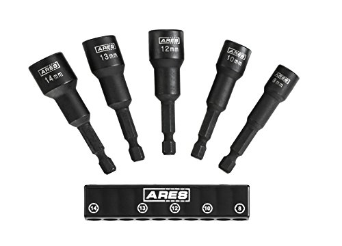 Product Cover ARES 70029 - Metric Impact Magnetic Nut Driver Set - 2 1/2-Inch Impact Grade Nut Setter with Industrial Strength Magnet