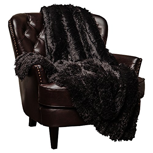 Product Cover Chanasya Shaggy Longfur Faux Fur Throw Blanket - Fuzzy Lightweight Plush Sherpa Fleece Microfiber Blanket - for Couch Bed Chair Photo Props (50x65 Inches) Black