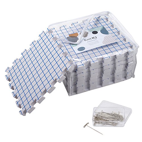 Product Cover KnitIQ Blocking Mats for Knitting - Extra Thick Blocking Boards with Grids with 100 T-pins and Storage Bag for Needlework or Crochet - Pack of 9