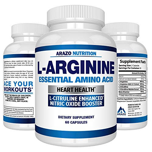 Product Cover Premium L Arginine - 1340mg Nitric Oxide Booster with L-Citrulline & Essential Amino Acids for Heart and Muscle Gain - NO Boost Supplement for Endurance and Energy - 60 Capsules