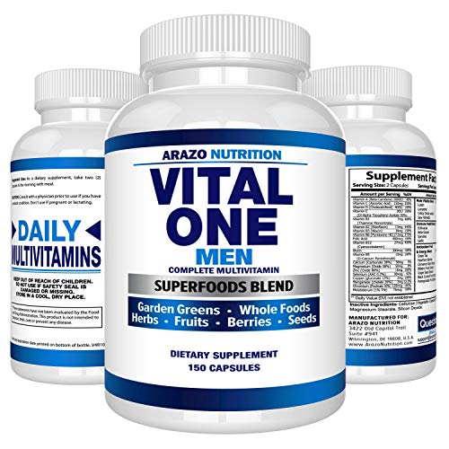 Product Cover Vital ONE Multivitamin for Men - Daily Wholefood Supplement - 150 Vegan Capsules - Arazo Nutrition