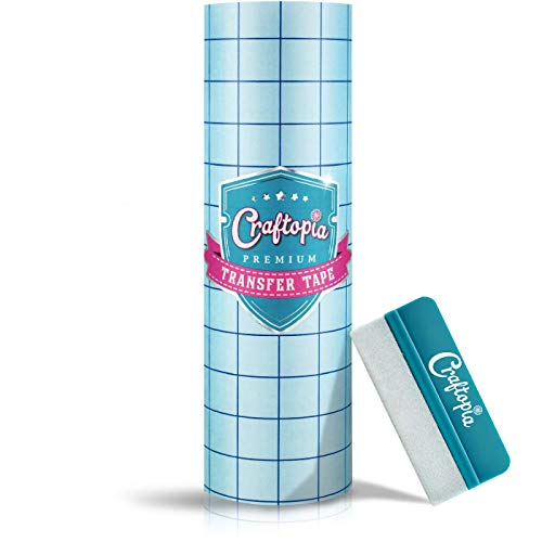 Product Cover Craftopia transfer paper tape roll 12 inch x 25 feet clear with blue alignment grid, 8 bonus feet perfect for cricut cameo self adhesive vinyl for signs stickers decals walls doors windows