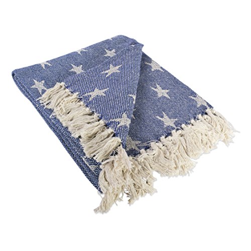 Product Cover DII Woven Throw Blanket with Decorative Fringe, Star, Nautical Blue