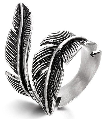 Product Cover FIBO STEEL Stainless Steel Rings for Men Women Biker Ring Vintage Feather, Size 7-13