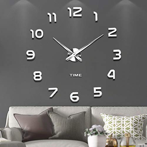 Product Cover Vangold Frameless DIY Wall Clock, 2-Year Warranty 3D Mirror Wall Clock Large Mute Wall Stickers for Living Room Bedroom Home Decorations (Silver-42)