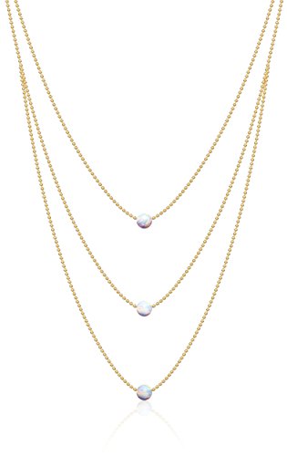 Product Cover Opal Necklace Gold Choker | 14k Gold Dipped Ball Chain, 3 Tiered White Fire Opal Necklaces For Women | Celebrity Approved, Gold Necklace, Dainty Opal Choker Necklace | Trendy Necklaces For Women