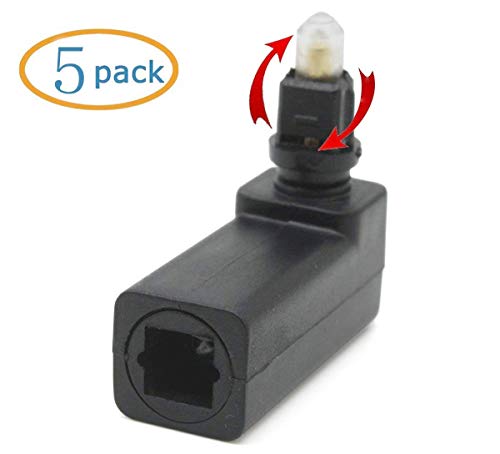 Product Cover C-zone Pack of 5 360 Degree Digital Fiber Optic Toslink Right Angle 90 Degree Female to 3.5 mm Mini Male Optical Audio Connector Adapter