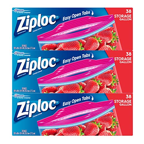 Product Cover Ziploc Storage Bags, For Food, Sandwich, Organization and More, Smart Zipper Plus Seal, Gallon, 38 Count, Pack of 3 (114 Total Bags)